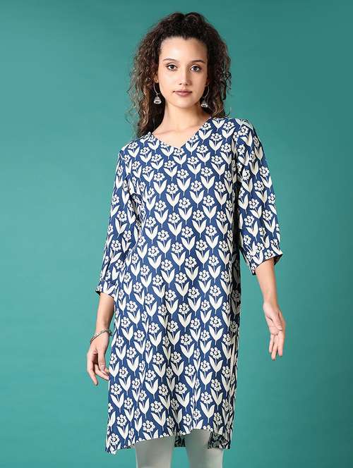 women floral printed puff sleeve straight kurta - 21690625 - Standard Image - 0