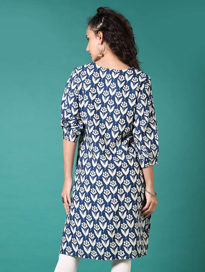 women floral printed puff sleeve straight kurta - 21690625 - Standard Image - 2