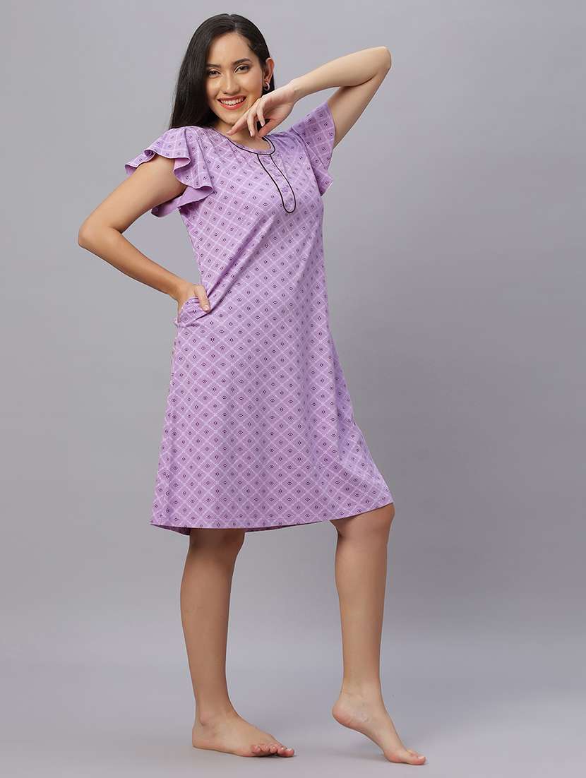 women printed round neck knee length nighty - 21690743 -  Standard Image - 2