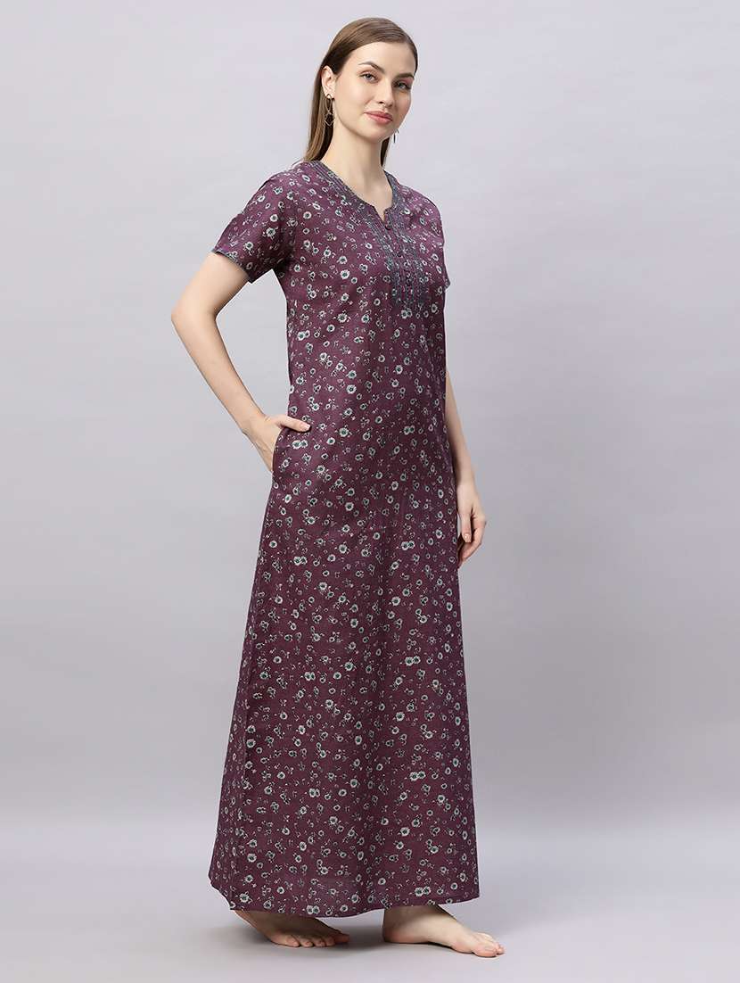 women printed short sleeves nighty - 21690744 -  Standard Image - 2