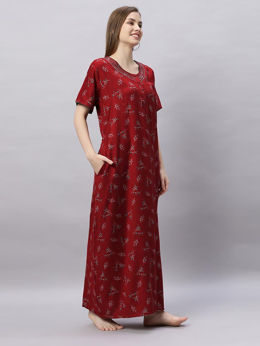 women printed short sleeves nighty - 21690761 - Standard Image - 2