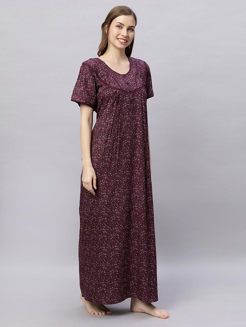 women printed short sleeves nighty - 21690770 - Standard Image - 2