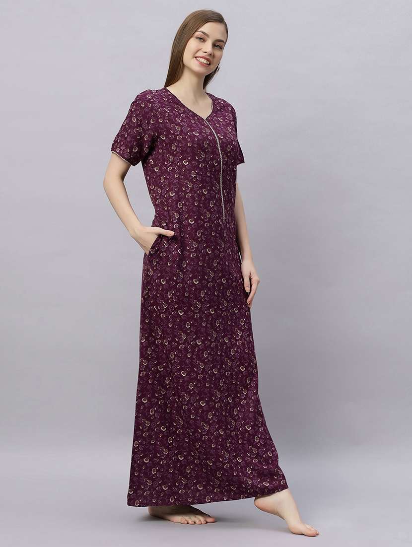women printed short sleeves nighty - 21690779 -  Standard Image - 2