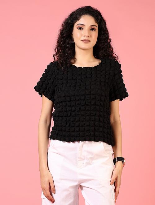 women black self design short sleeve top - 21690793 -  Standard Image - 0