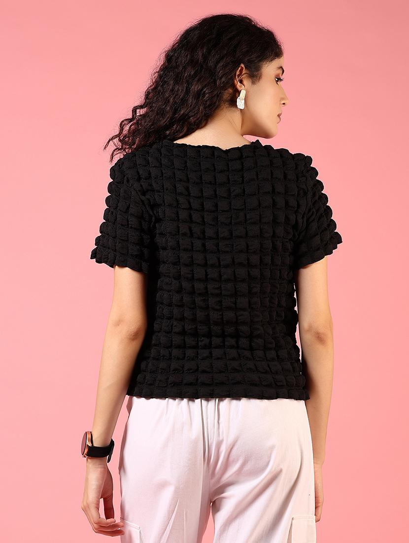 women black self design short sleeve top - 21690793 - Standard Image - 2
