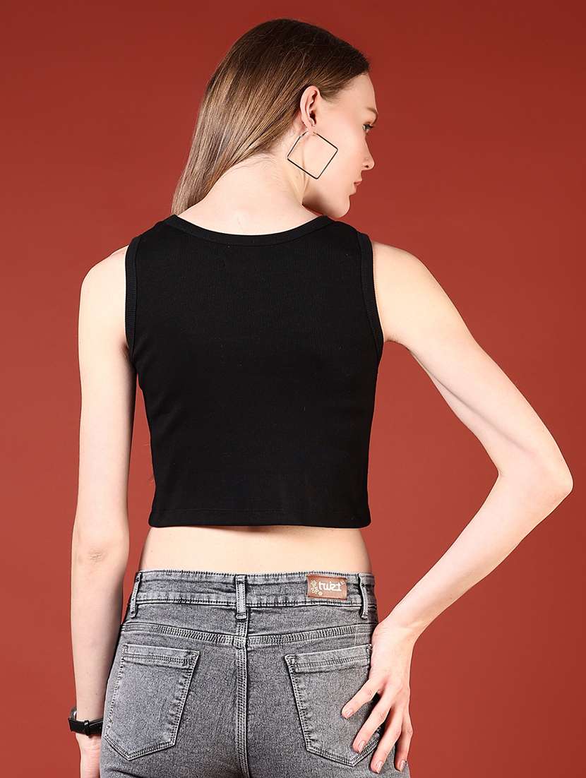 women solid sleeveless slim fit crop top - 21690795 -  Standard Image - 2