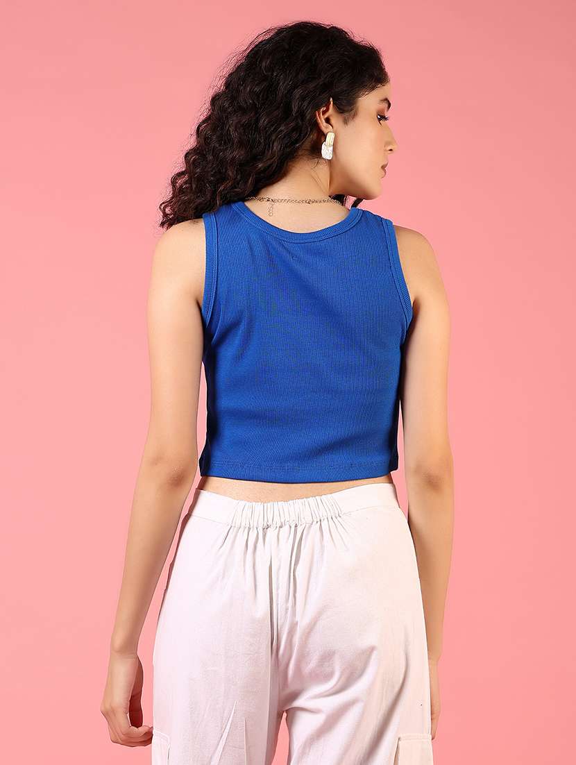 women solid sleeveless slim fit crop top - 21690796 -  Standard Image - 2