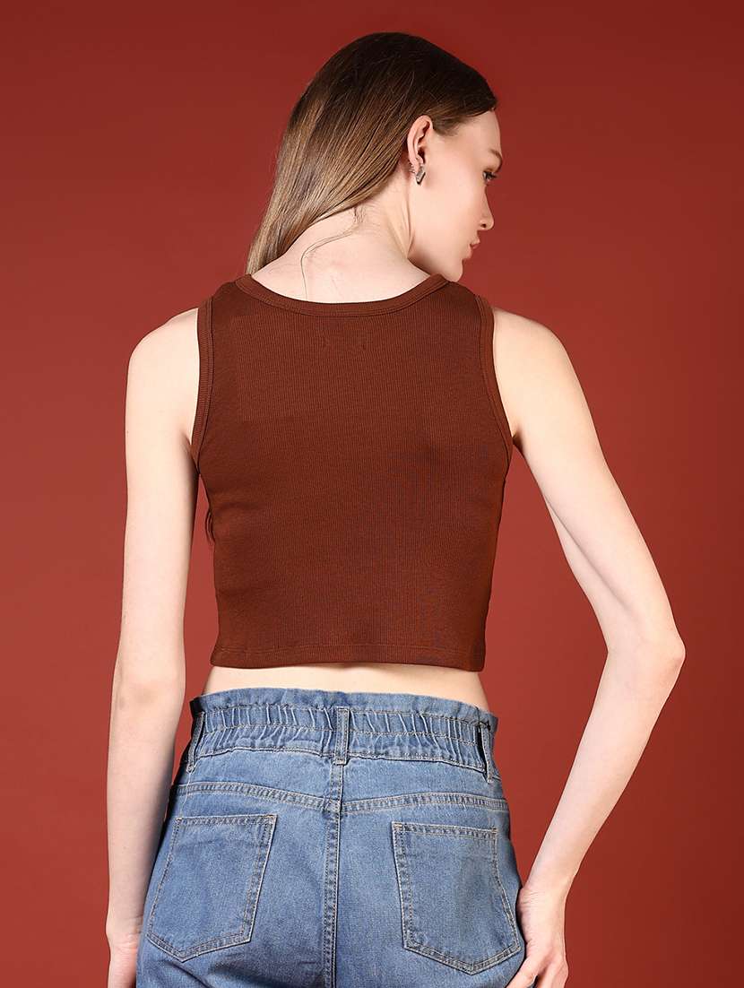 women solid sleeveless slim fit crop top - 21690797 -  Standard Image - 2