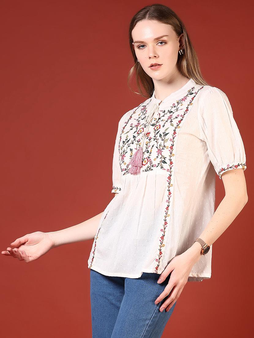 women off white embroidered a-line top - 21690808 - Standard Image - 2