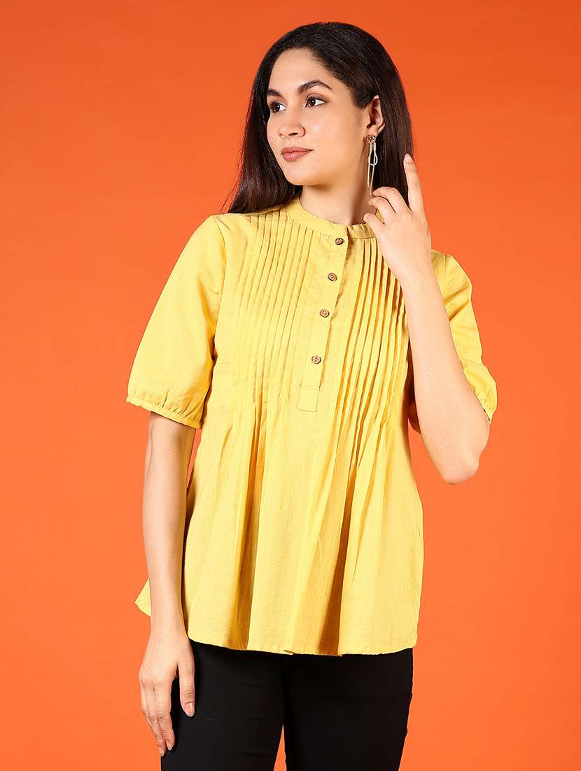women solid short sleeve a-line kurti