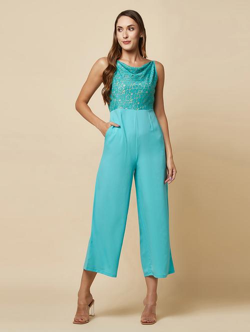 women tuquoise self design full length jumpsuit - 21690858 - Standard Image - 0