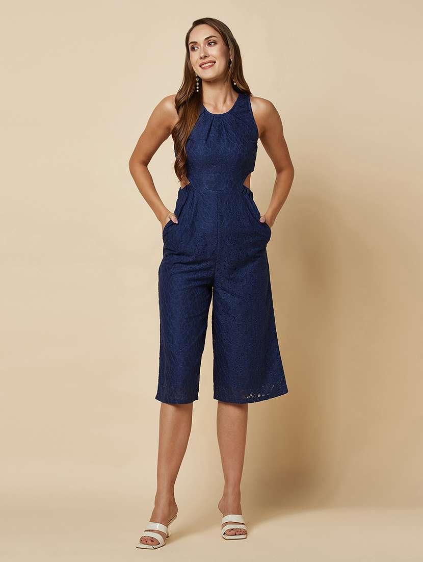 women self design sleeveless cut out jumpsuit
