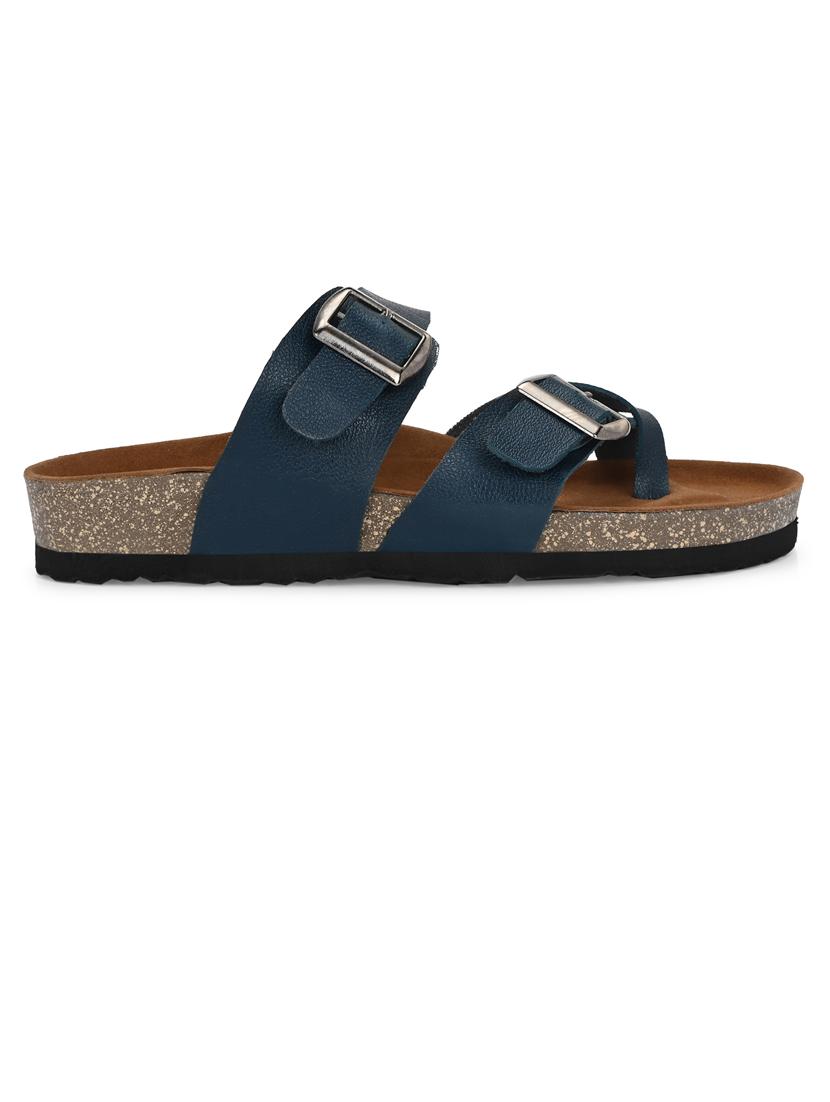 blue pu slip on sandals - 21690937 - Standard Image - 2