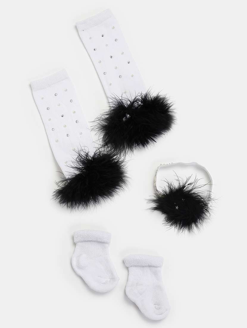 girls sets of fur legwarmer with socks & headband