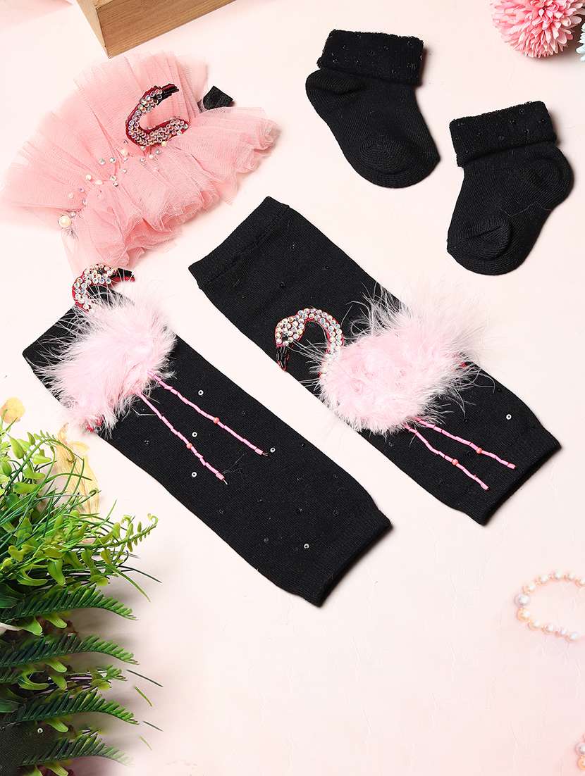 girls sets of fur legwarmer with socks & headband