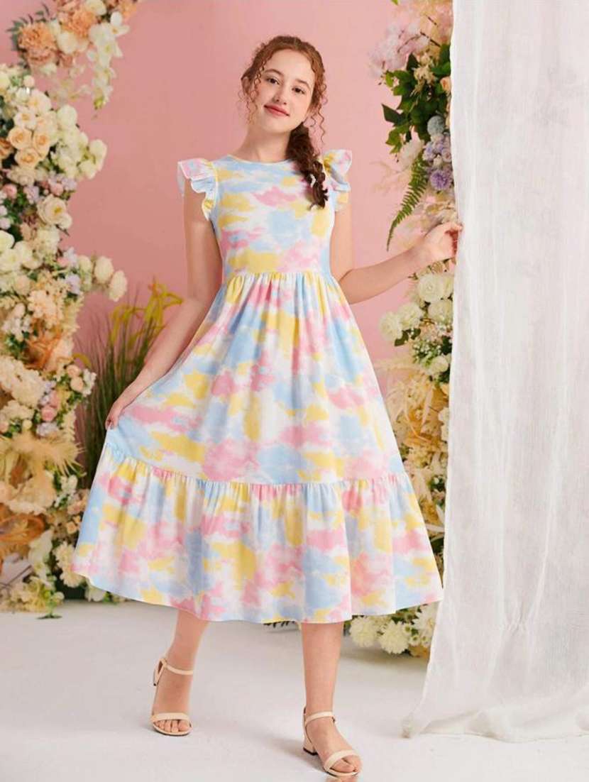 girls tie & dye printed tiered dress - 21691081 -  Standard Image - 2