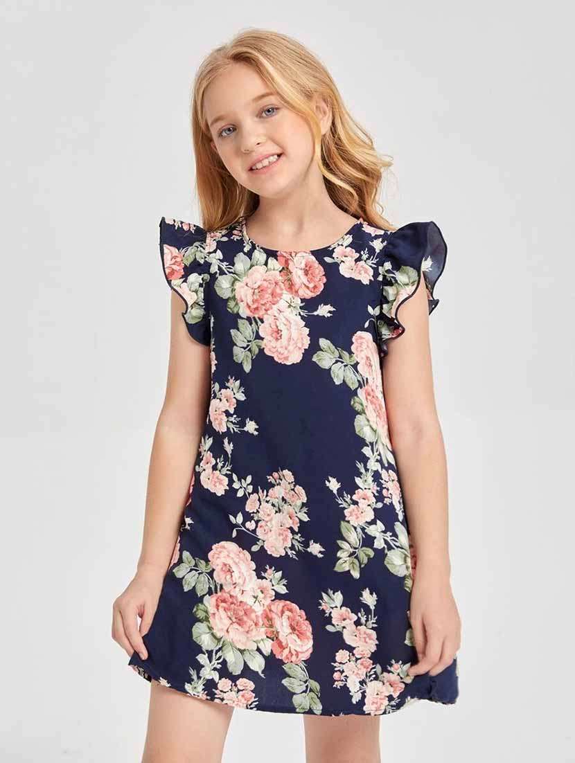 girls floral printed round neck a-line dress - 21691130 - Standard Image - 2