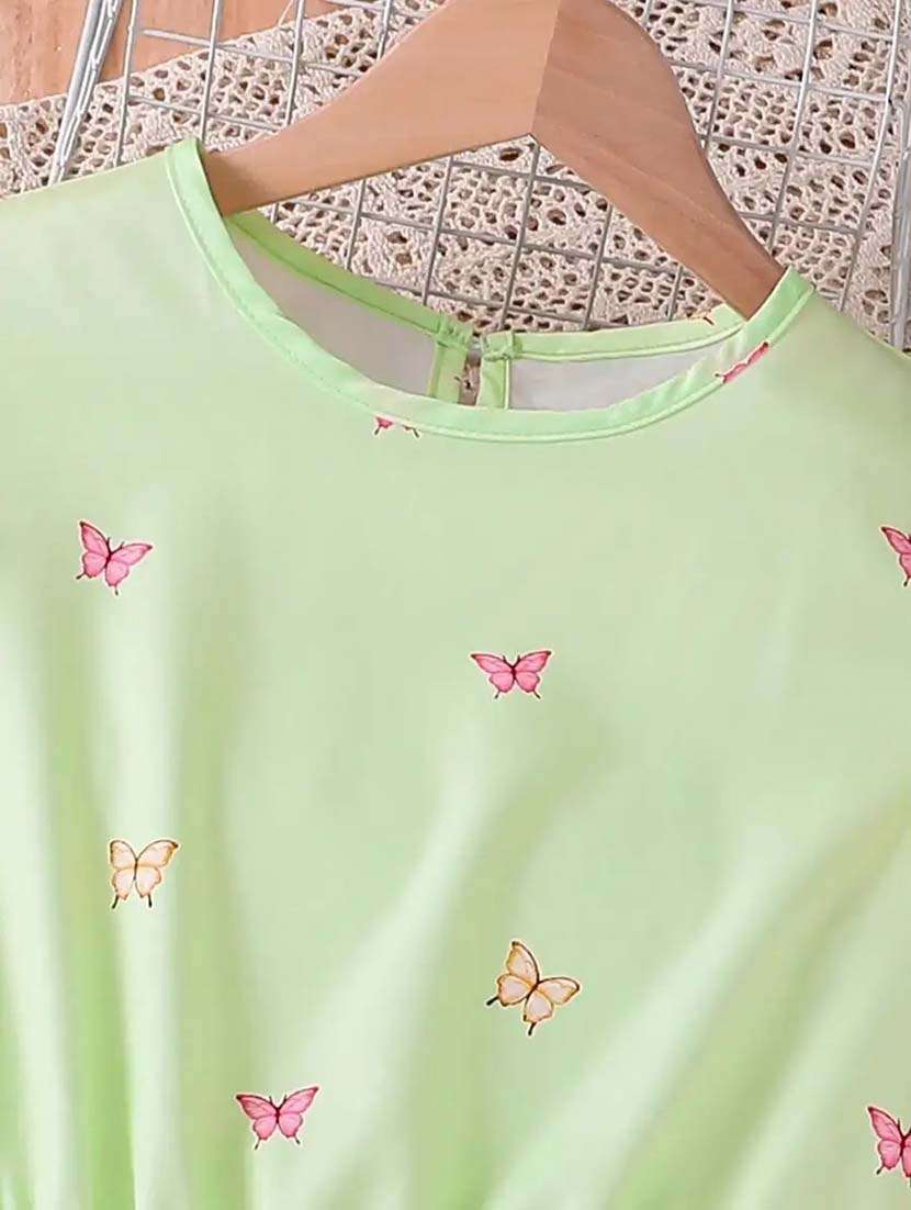 girls neon printed round neck fit & flare dress - 21691183 - Standard Image - 2