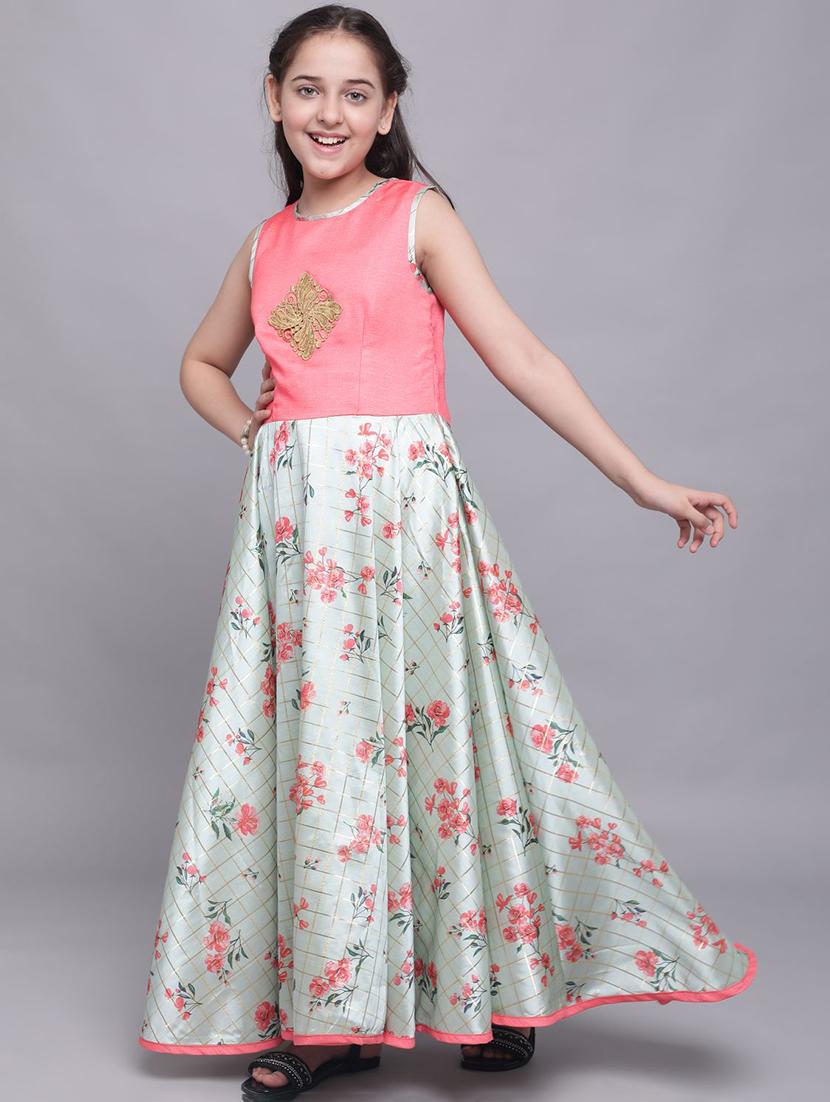 girls floral printed round neck maxi dress - 21691252 - Standard Image - 2