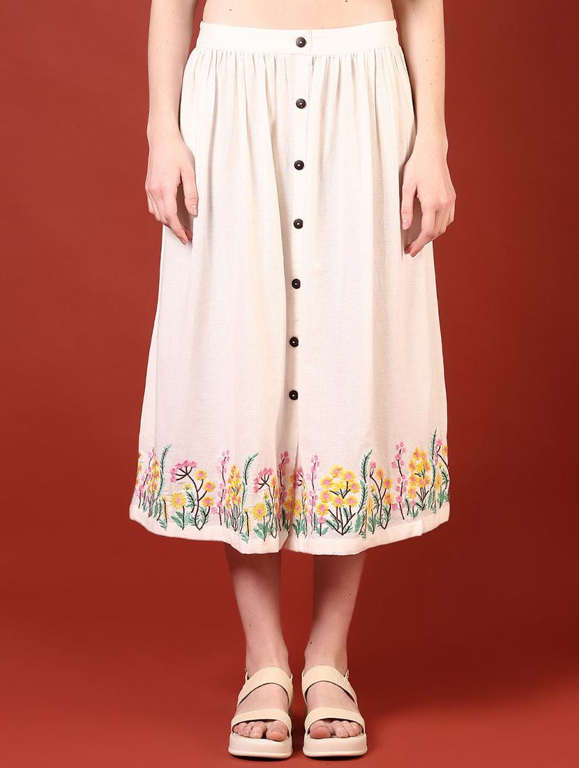 women embroidered hem high rise flared skirt - 21691379 - Zoom Image - 0
