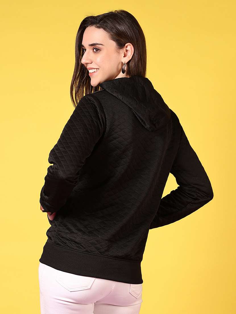 women black solid long sleeve hooded jacket - 21691394 -  Standard Image - 2