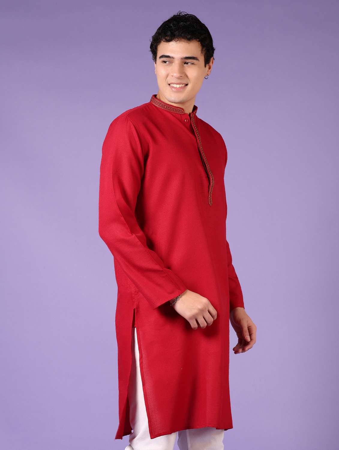 men embroidered mandarin neck long sleeve kurta - 21691416 -  Standard Image - 2