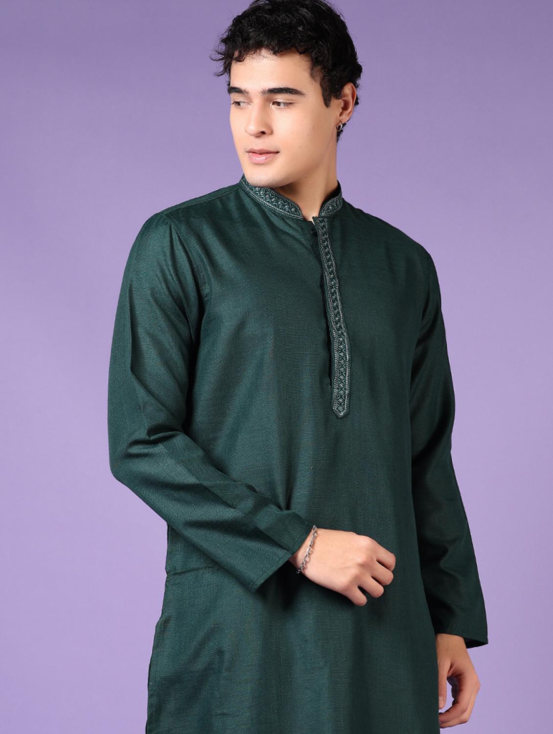 men embroidered mandarin neck long sleeve kurta - 21691418 - Standard Image - 2