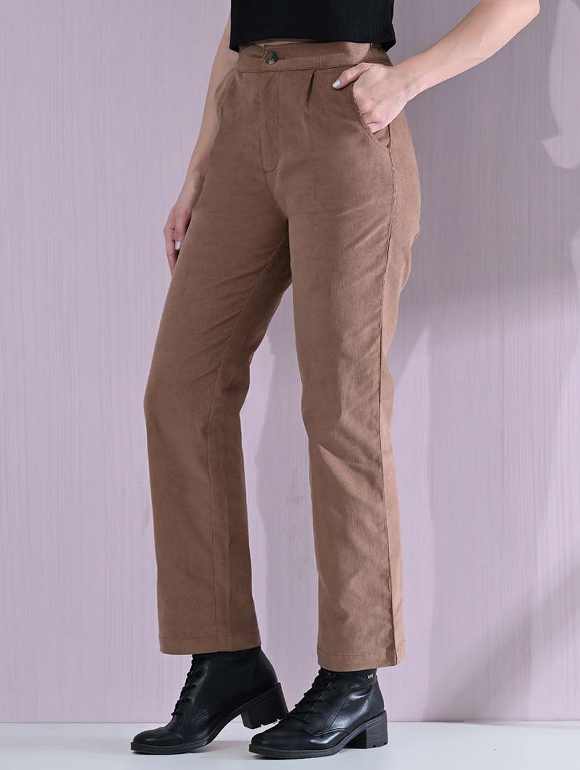 women high rise solid corduory trouser - 21691695 -  Standard Image - 2