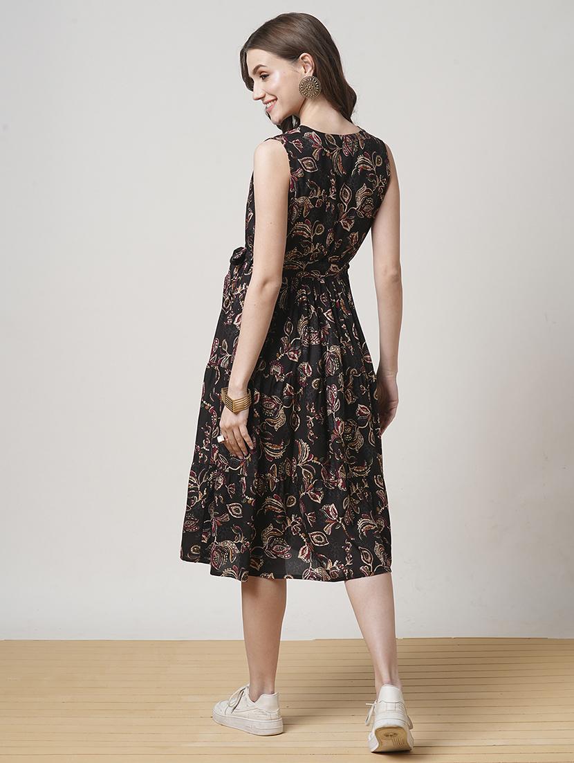 women black printed tiered ethnic dress - 21691708 - Standard Image - 2