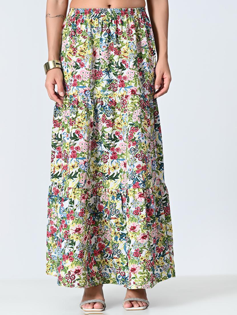 women printed high rise tiered maxi skirt - 21691808 -  Zoom Image - 0