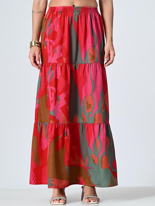 women printed high rise tiered maxi skirt - 21691809 -  Standard Image - 0