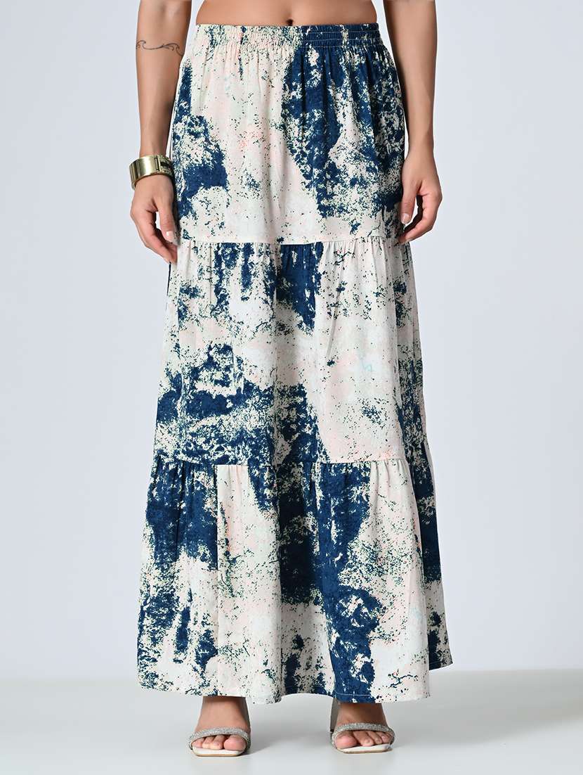 women printed high rise tiered maxi skirt