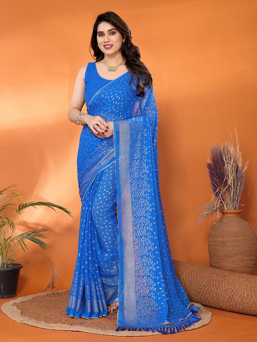 women foil printed saree with blouse - 21691816 - Standard Image - 2