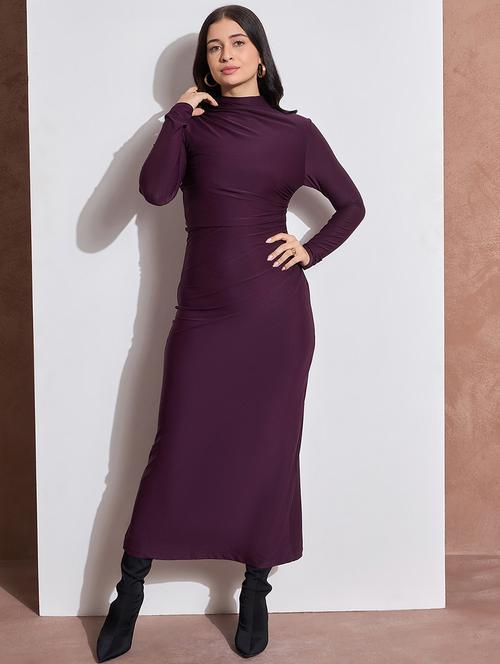 women solid high neck long sleeves bodycon dress - 21691831 -  Standard Image - 0