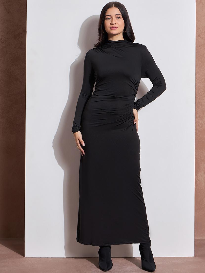 women solid high neck long sleeves bodycon dress - 21691832 - Zoom Image - 0