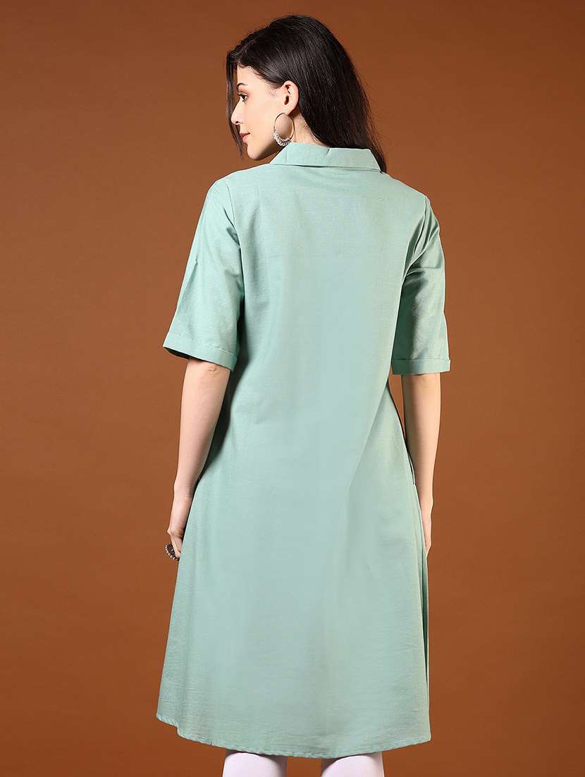 women green solid elbow length a-line kurta - 21691874 -  Standard Image - 2