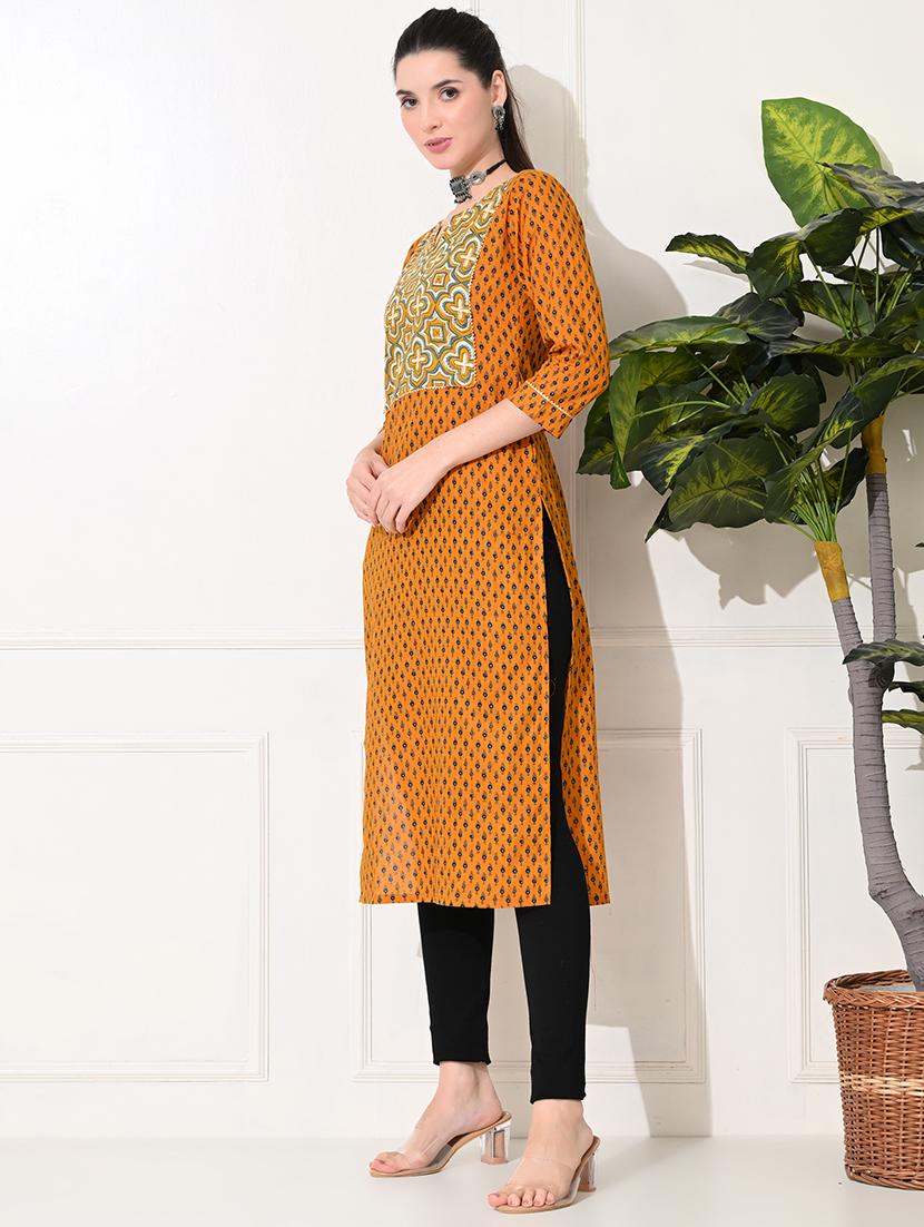 women three quarter sleeve straight kurta - 21692027 - Standard Image - 2