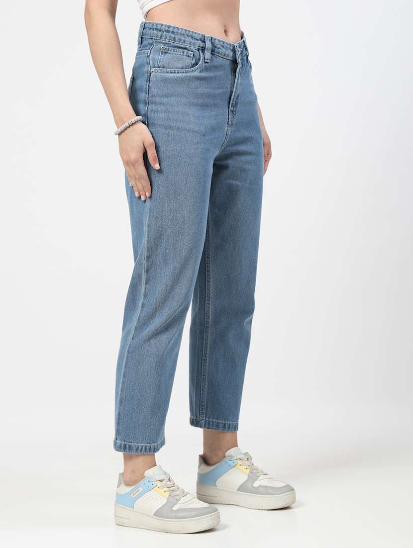women mid rise straight fit plain jeans - 21692084 -  Standard Image - 2