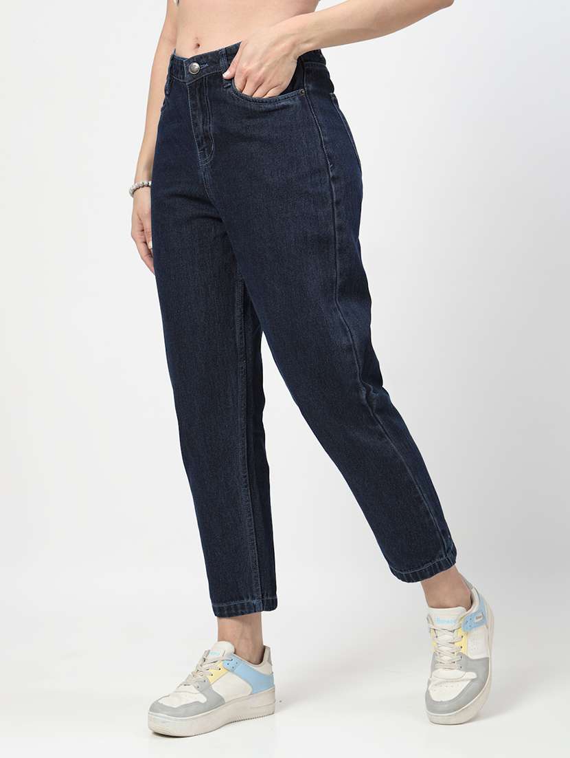 women mid rise straight fit plain jeans - 21692087 -  Standard Image - 2