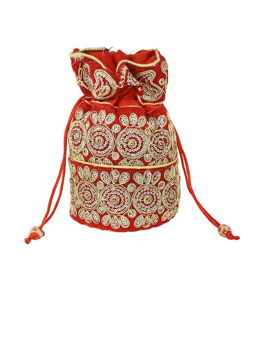 women red embroidered potli