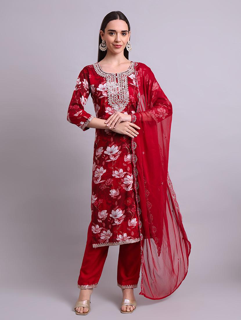 women three quarter sleeve kurta pant with dupatta set - 21692111 - Zoom Image - 0