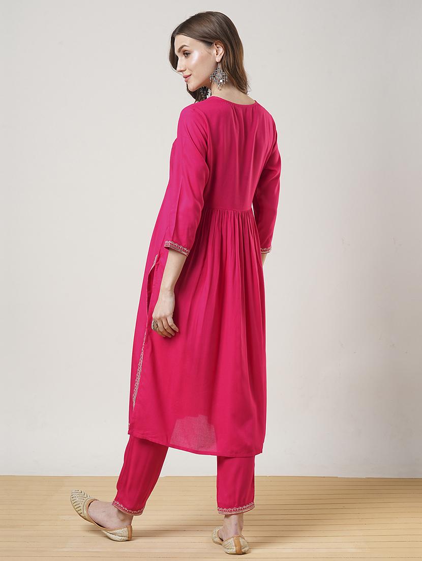 women pink three quarter sleeve kurta pant set - 21692154 - Standard Image - 2
