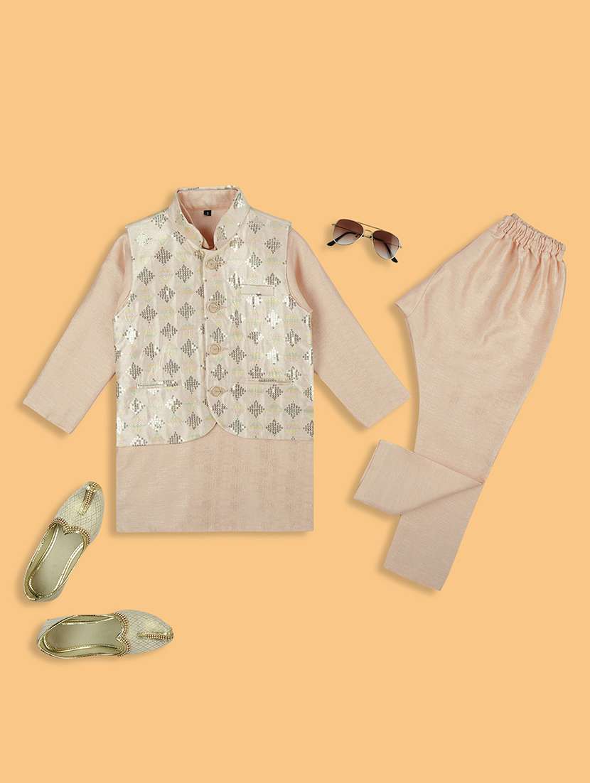 boys long sleeve kurta set with jacket