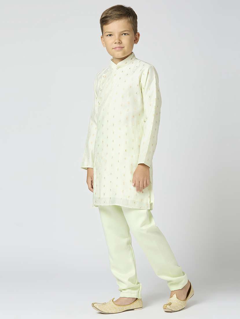 boys solid with work long sleeve kurta set  - 21692223 -  Standard Image - 2