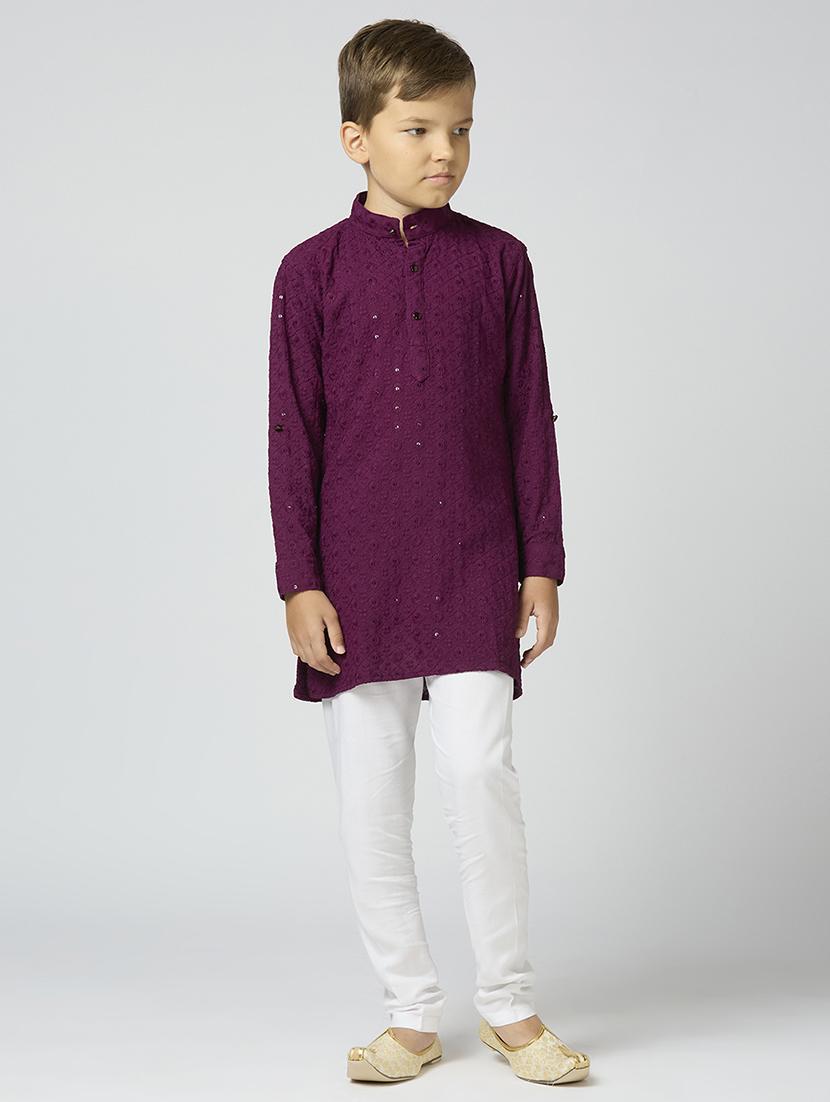 boys mandarin neck embroidered kurta pyjama set