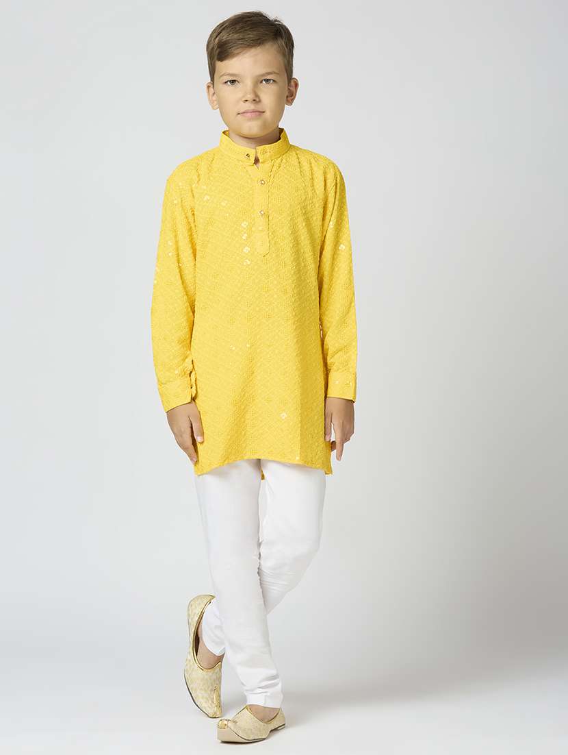boys mandarin neck embroidered kurta pyjama set