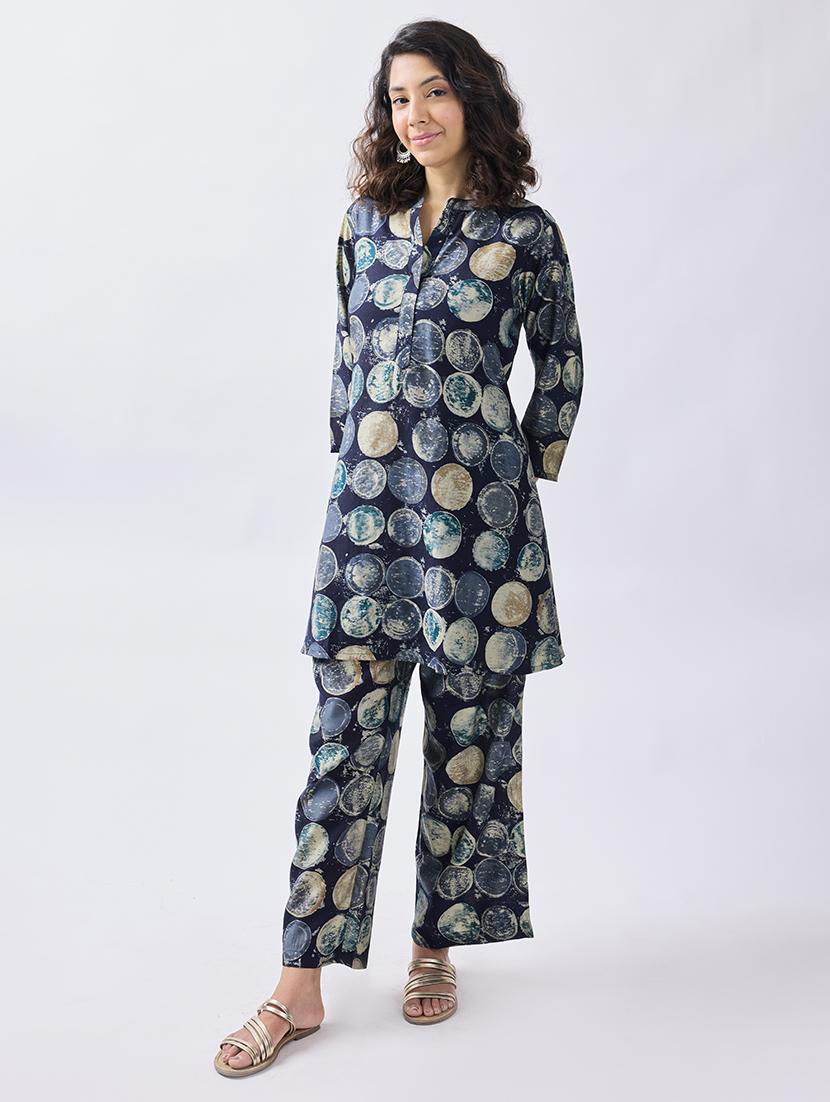 women navy blue geometric ethnic co-ord set - 21692290 - Standard Image - 2