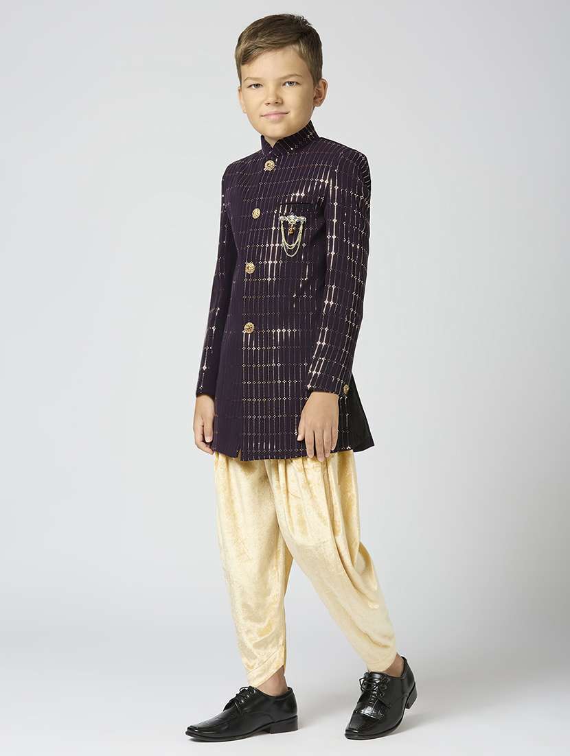 boys purple embellished sherwani  - 21692307 -  Standard Image - 2