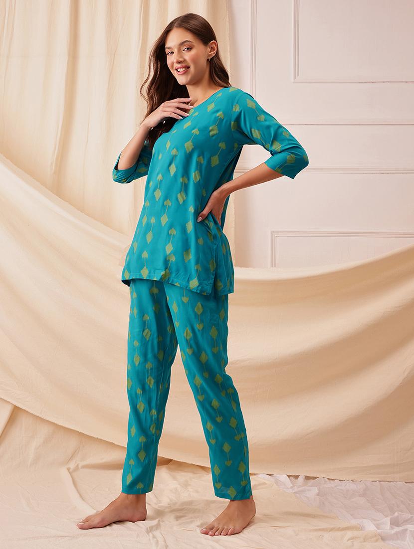 women printed three quarter sleeve nightwear set - 21692341 - Standard Image - 2