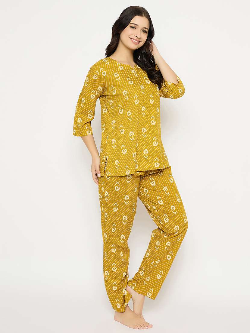 yellow rayon pyjama set nightwear - 21692350 -  Standard Image - 2